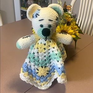 Crocheted Patches Teddy Bear and Blanket Lovey